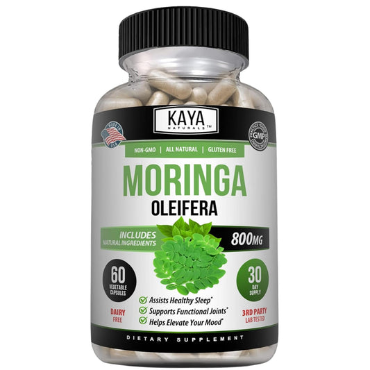 botella de extracto de hoja de moringa kaya naturals 60 cápsulas