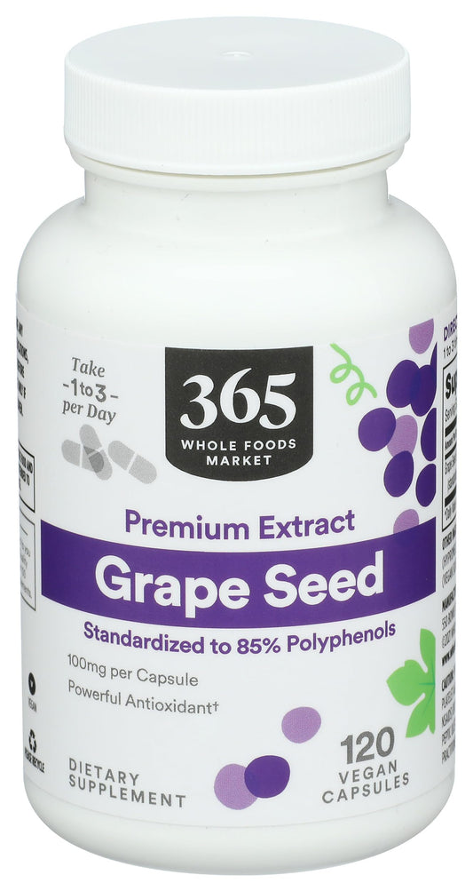 Botella de extracto de semilla de uva de Whole Foods 120 unidades con antioxidante.