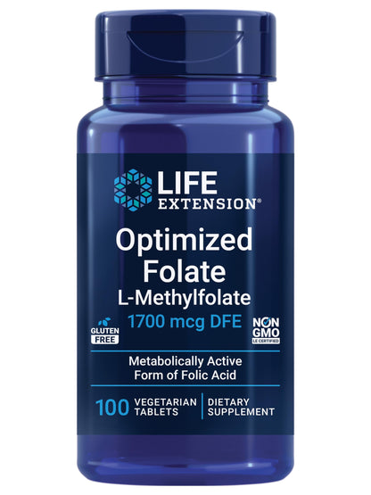Botella de folato optimizado Life Extension 1700 mcg