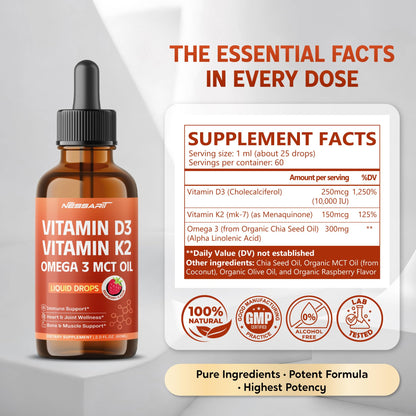 Botella frontal suplementos Vitamina D3 K2 Nessarit 60 ml