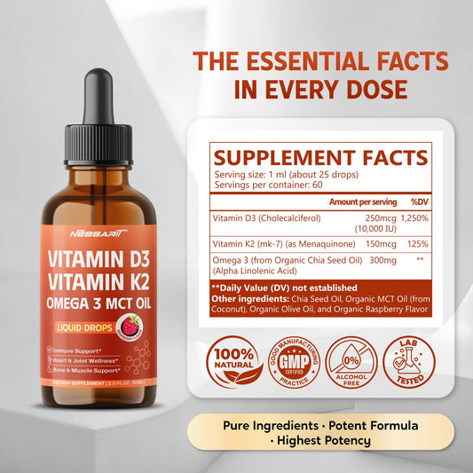 Botella frontal suplementos Vitamina D3 K2 Nessarit 60 ml