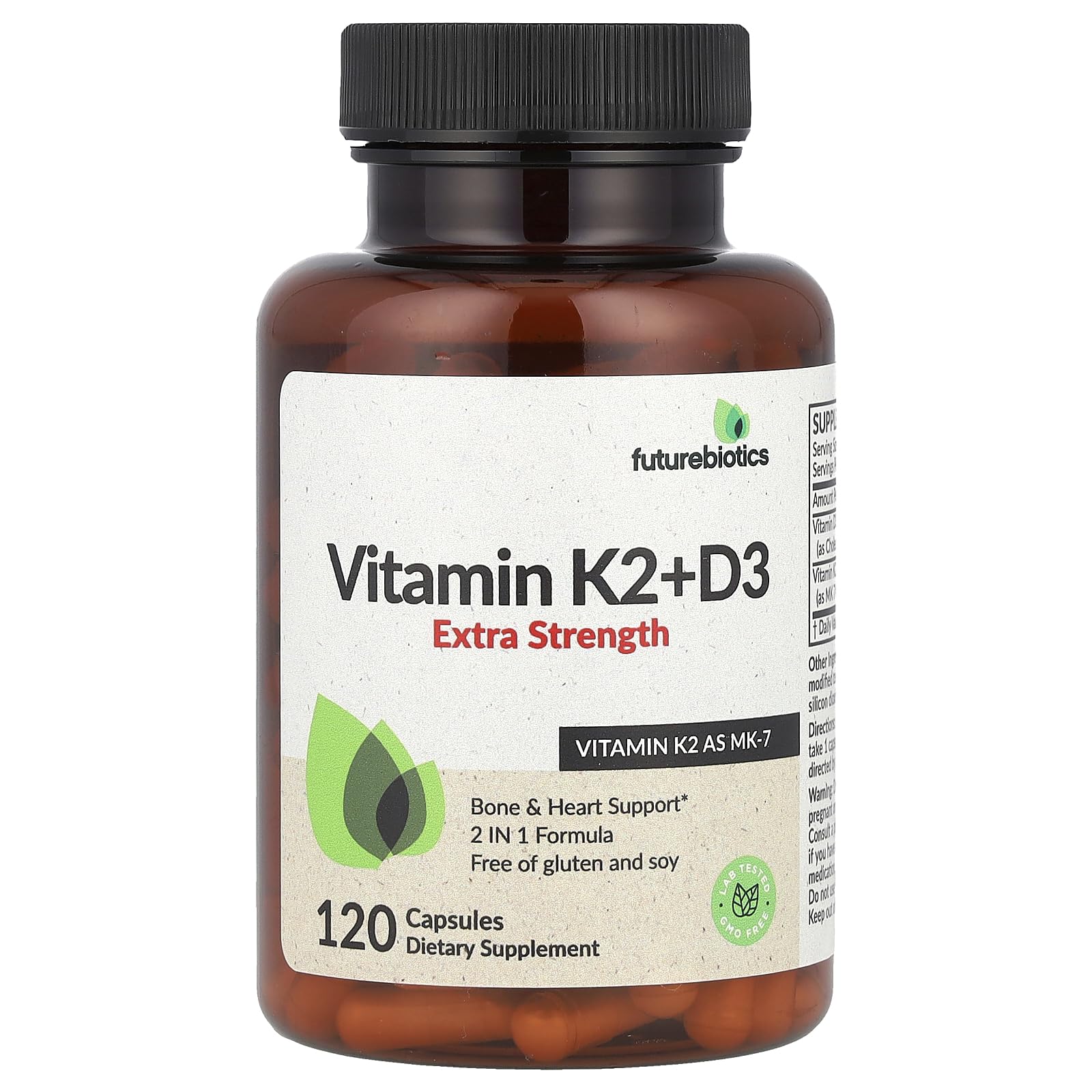 Botella futurebiotics vitamina k2 d3 120 cápsulas