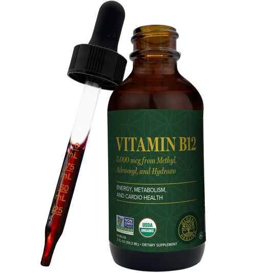 Botella Global Healing Vitamina B12 líquida orgánica 5000 mcg
