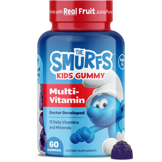 Botella de gomas multivitamínicas para niños de los Pitufos