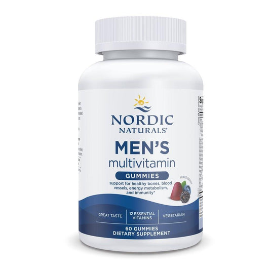 Botella de gominolas multivitamínicas para hombres Nordic Naturals.