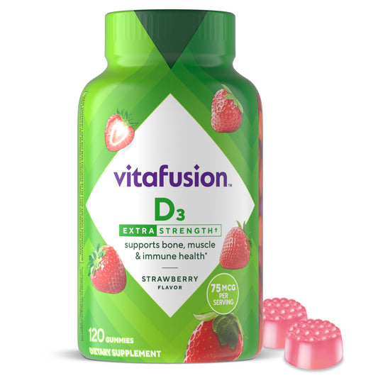 Botella de gominolas vitafusion vitamina D3 sabor fresa 120 piezas