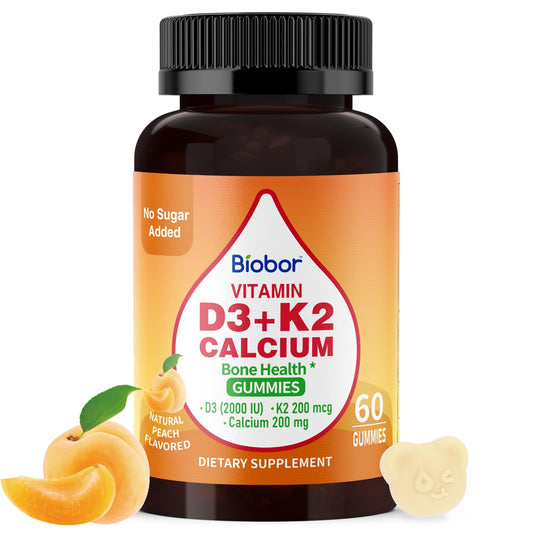 Botella de gomitas Biobor vitamina D3 K2 con calcio 60 unidades