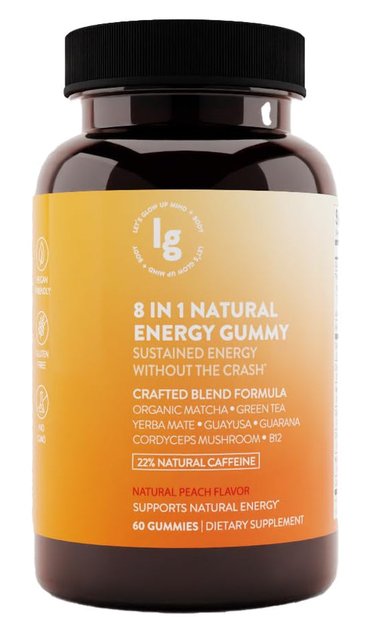 Botella de gomitas de energía natural sabor durazno 60 piezas