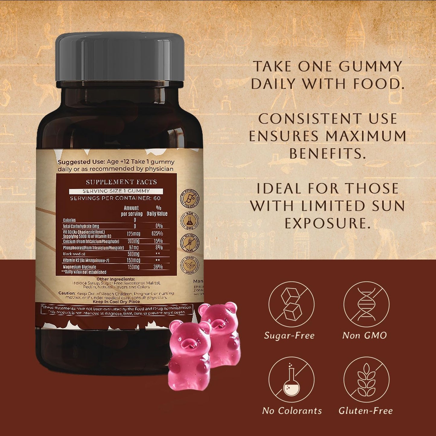 Botella gomitas Horus Apothecary vitamina D3 5000 UI USA