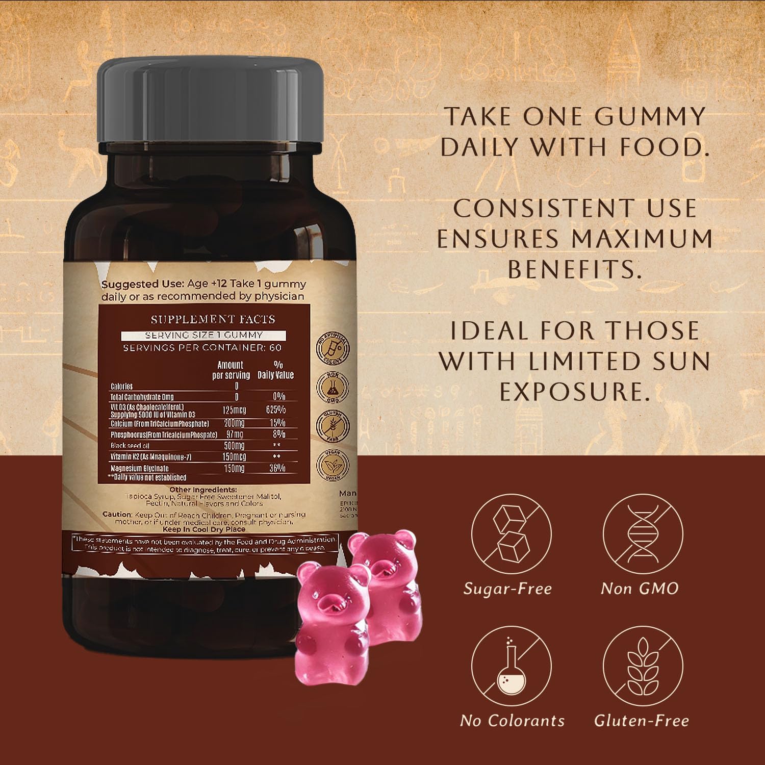 Botella gomitas Horus Apothecary vitamina D3 5000 UI USA