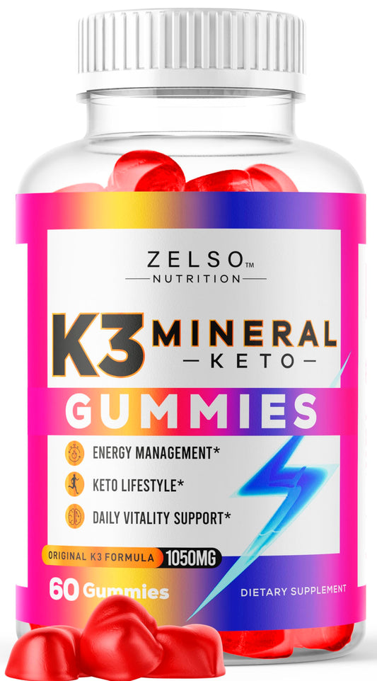 Botella de gomitas K3 Minerales con etiqueta colorida