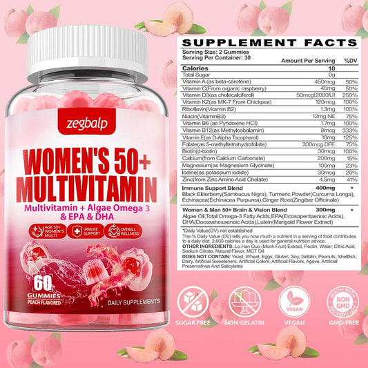 Botella de gomitas multivitamínicas con lista de suplementos