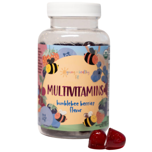 Botella de gomitas multivitamínicas con sabor a Bumblebee Berries.