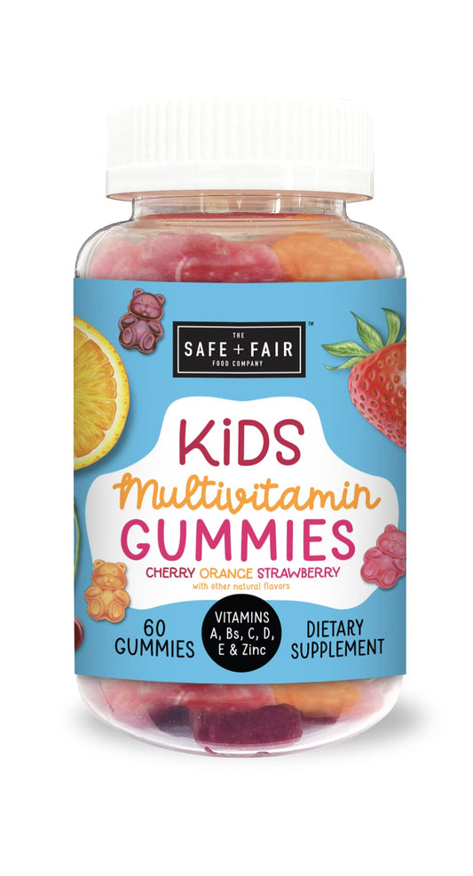 Botella de gomitas multivitamínicas para niños Safe + Fair.