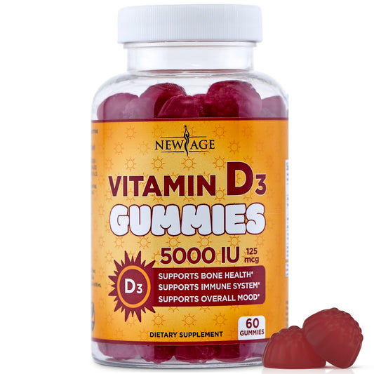 Botella de gomitas NEW AGE vitamina D3 5000 UI 60 unidades