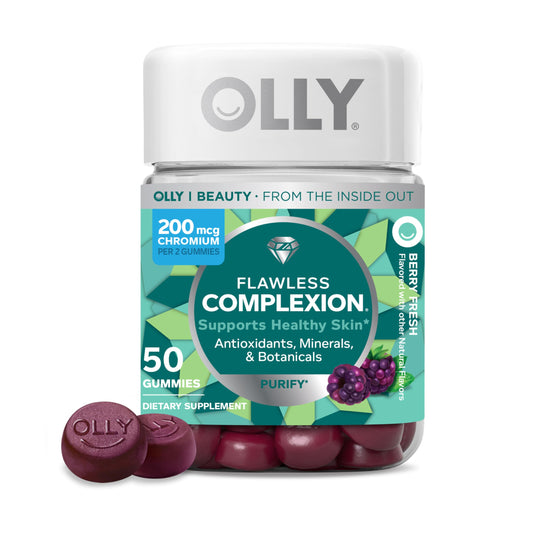 Botella de gomitas OLLY para piel impecable, 50 unidades