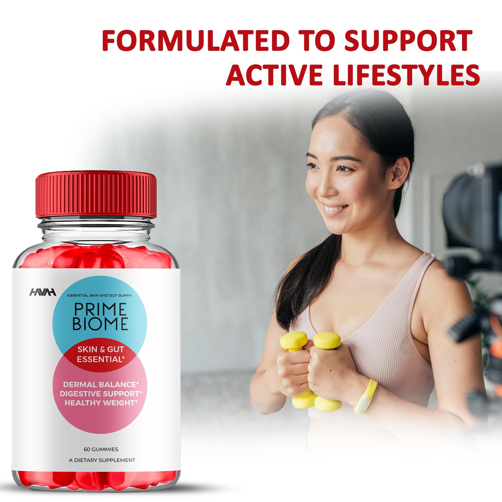 Botella de gomitas PrimeBiome multivitaminas para salud digestiva
