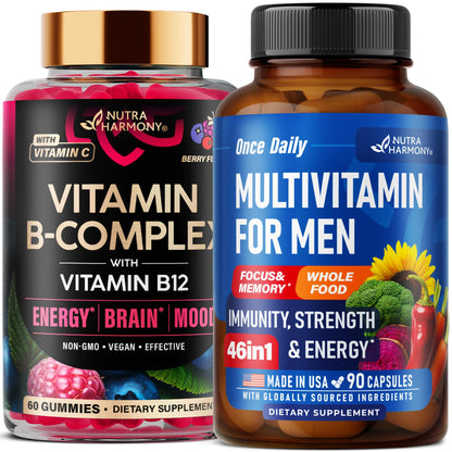 Botella de gomitas de vitamina B Nutraharmony para hombres