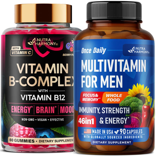 Botella de gomitas de vitamina B Nutraharmony para hombres