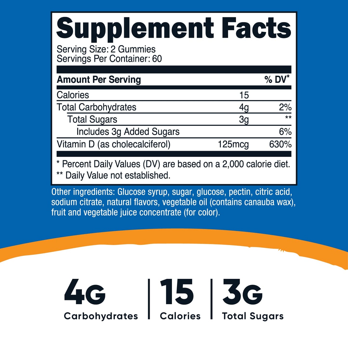 Botella de gomitas vitamina d3 5000 iu nutricost