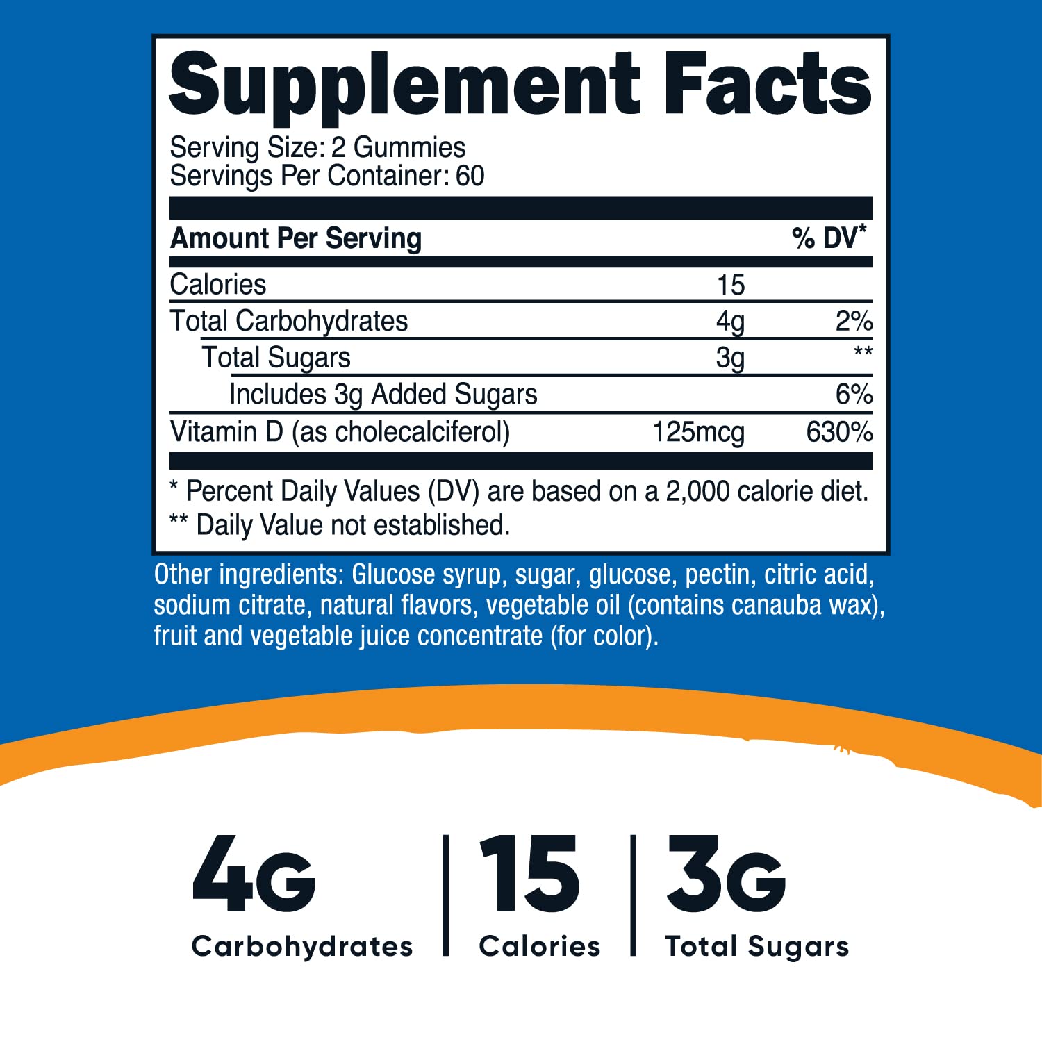 Botella de gomitas vitamina d3 5000 iu nutricost