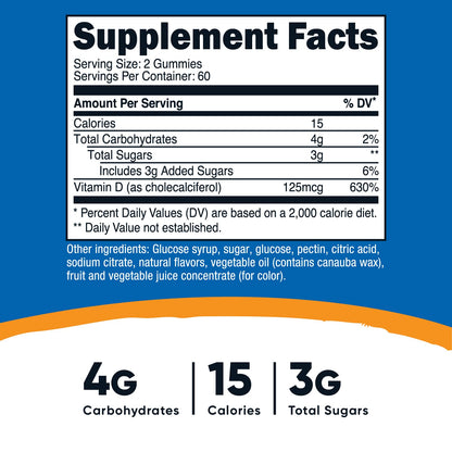 Botella de gomitas vitamina d3 5000 iu nutricost