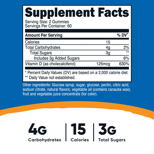 Botella de gomitas vitamina d3 5000 iu nutricost