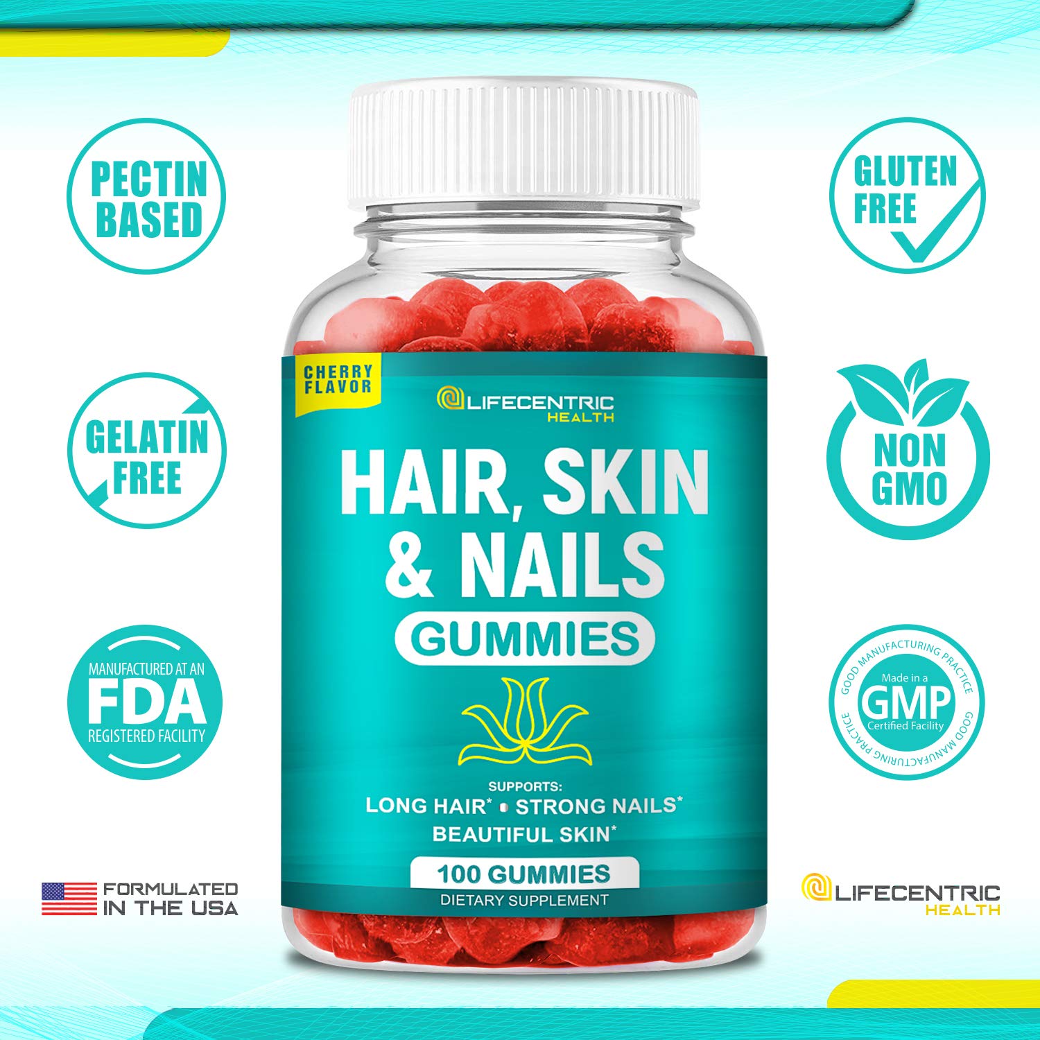 Botella de gomitas vitamínicas para cabello piel y uñas
