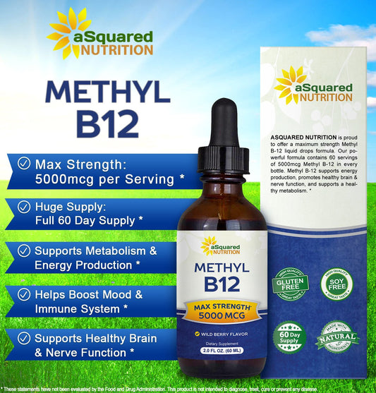 Botella gotas B12 metilcobalamina aSquared Nutrition