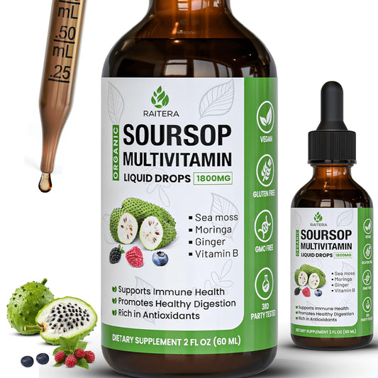 Botella de gotas líquidas de guanábana multivitamínica