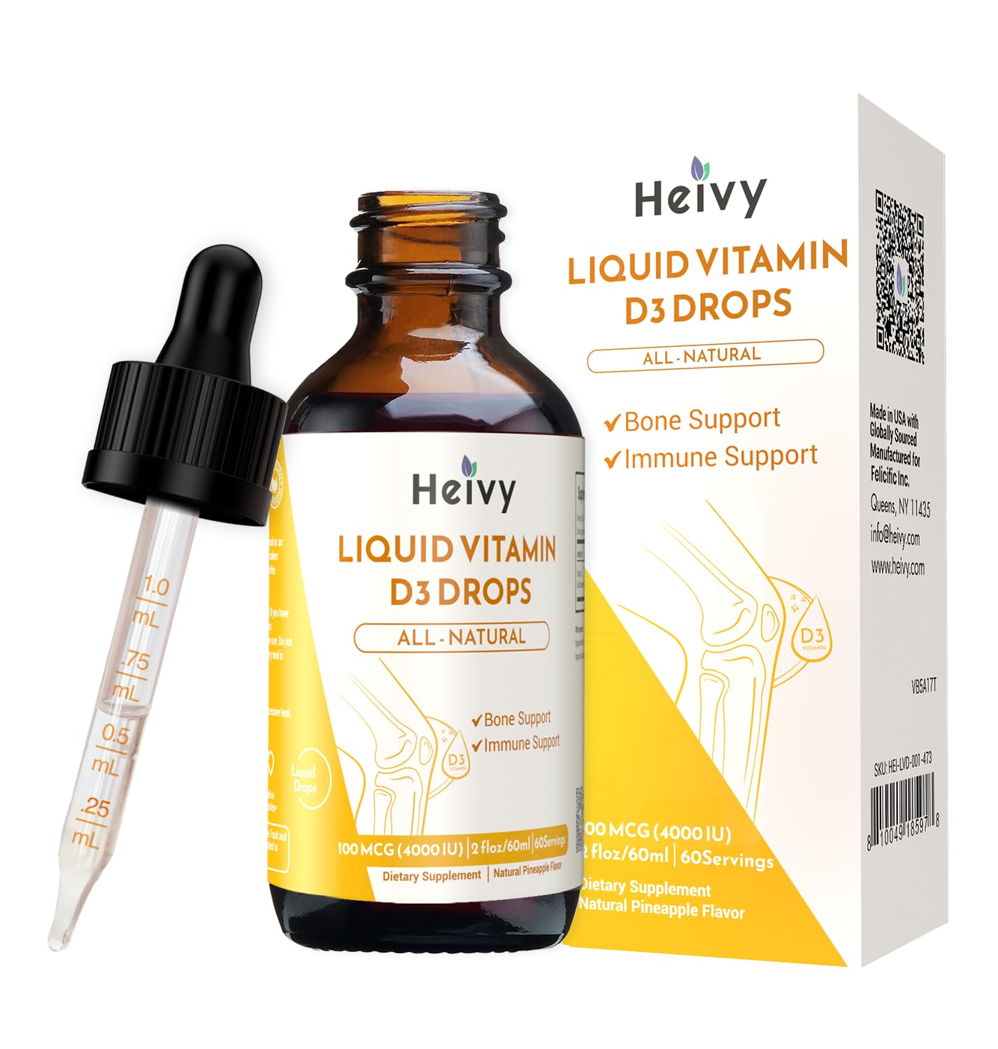 Botella gotas líquidas Heivy vitamina D3 sabor piña