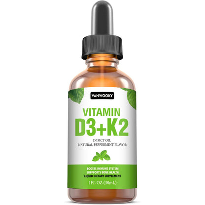 Botella de gotas líquidas Vanwooky Vitamina D3 y K2 sabor menta