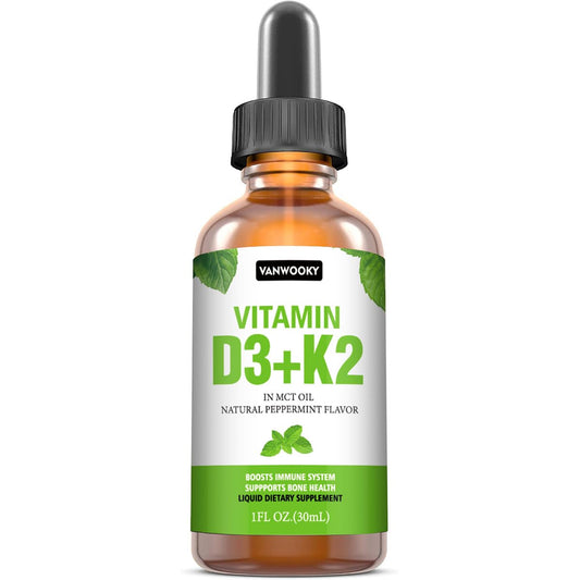Botella de gotas líquidas Vanwooky Vitamina D3 y K2 sabor menta