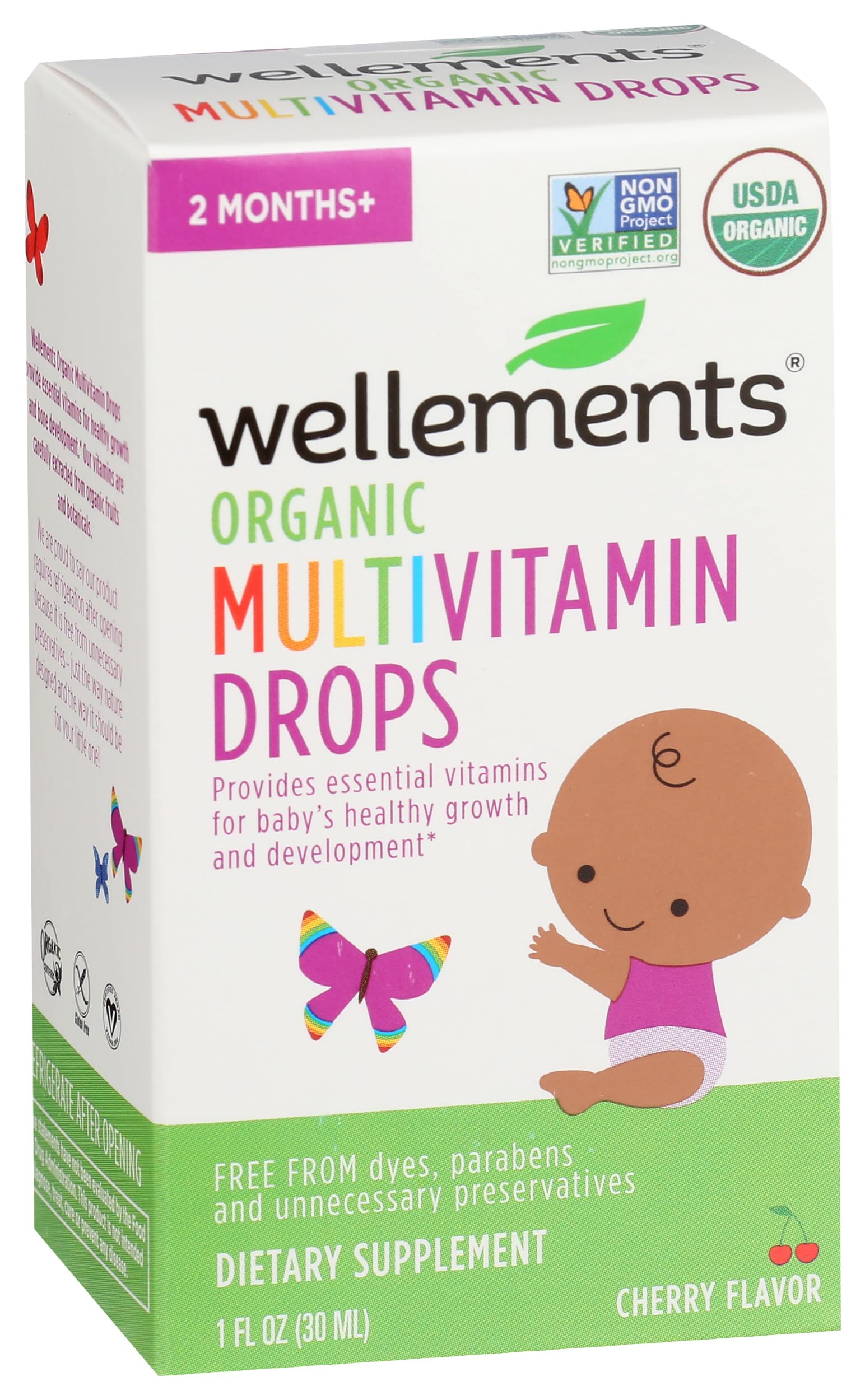 Botella con gotas multivitaminas orgánicas para bebés Wellements