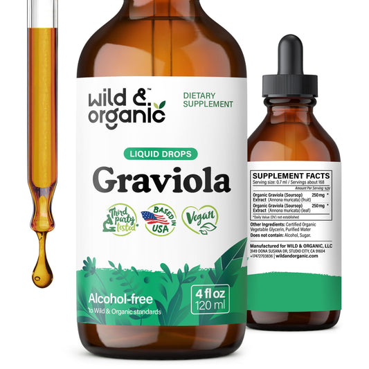 Botella de gotas de soursop graviola Wild & Organic con extracto de guanábana