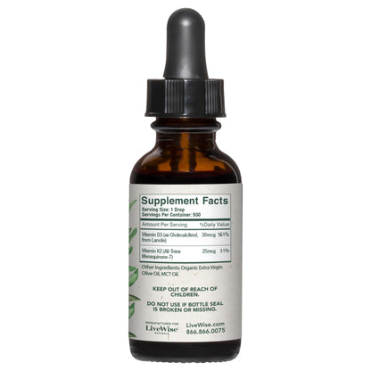 Botella gotas Vitamina D3 K2 natural Live Wise Naturals