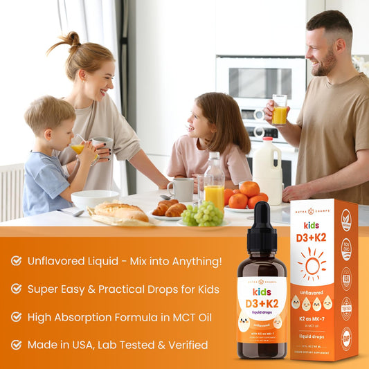 Botella de gotas vitamina d3 y k2 para niños NutraChamps 1000 IU
