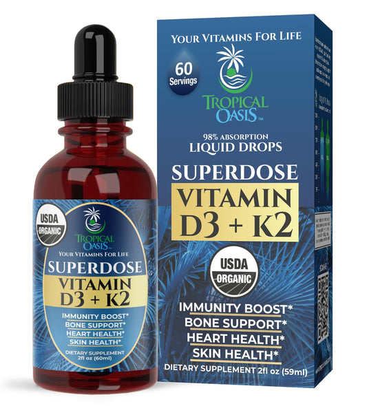 Botella gotas vitamina d3 k2 orgánicas Tropical Oasis 8000 ui