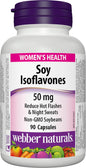 Botella de isoflavonas de soja Webber Naturals 50 mg 90 cápsulas para salud femenina sin OGM.