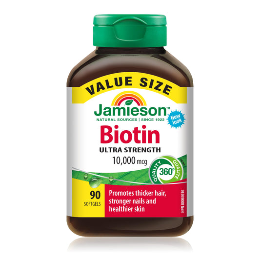Botella Jamieson Biotina 10000 mcg 90 cápsulas blandas