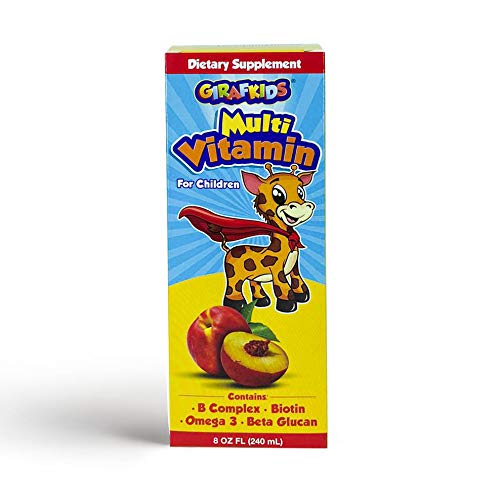 Botella de jarabe multivitamínico con ingredientes.