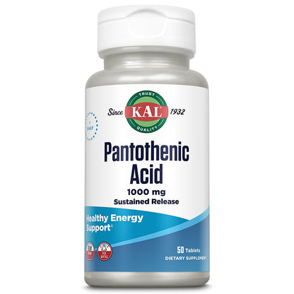 Botella KAL ácido pantoténico 1000mg 50 tabletas veganas