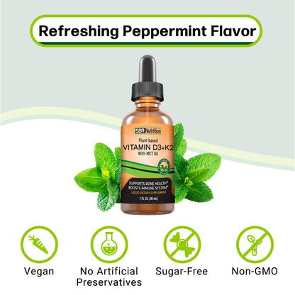 Botella lateral gotas líquidas vitamina D3 K2 vegana