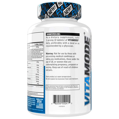 Botella lateral de multivitaminas EVL mostrando ingredientes