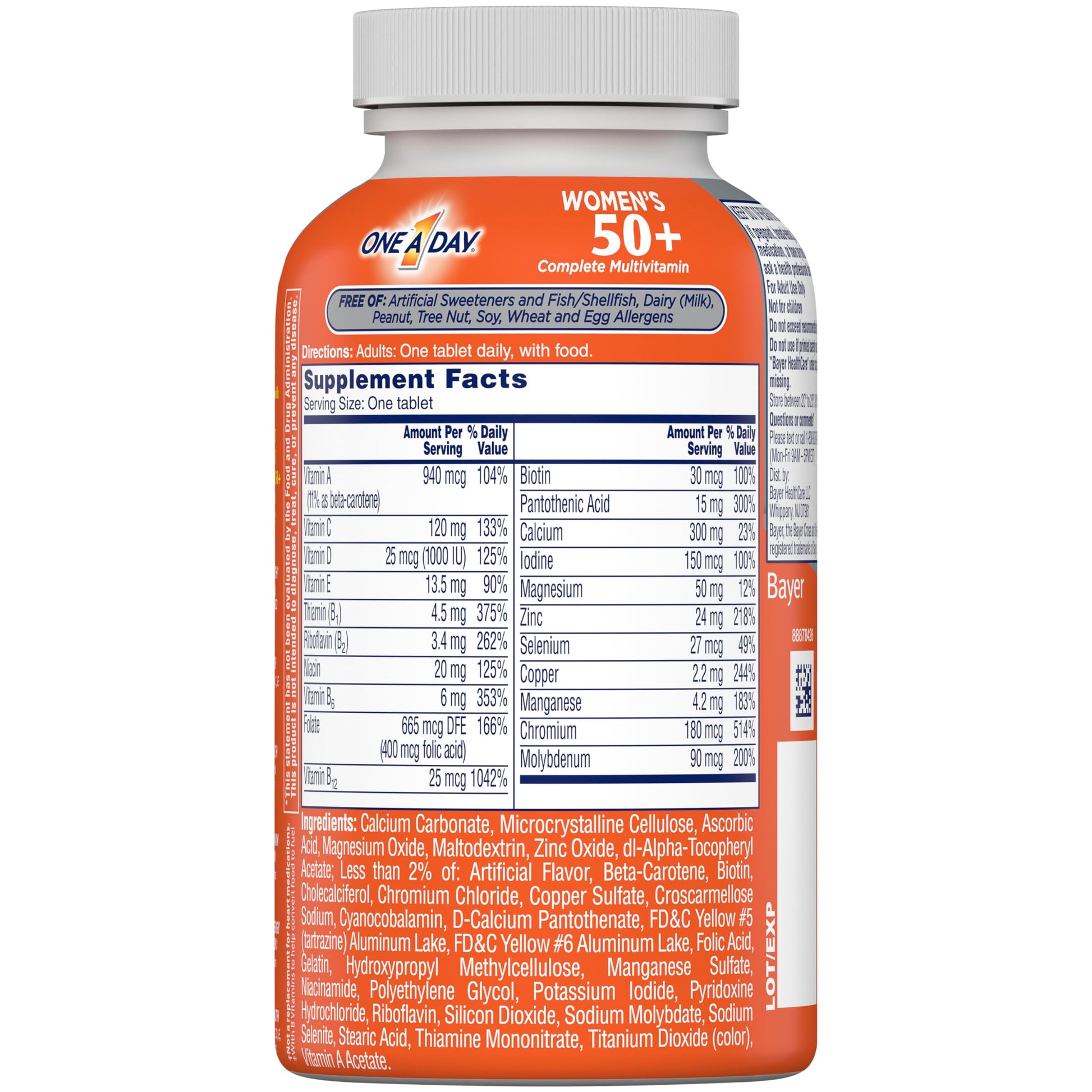 Botella lateral de multivitaminas One A Day mostrando etiquetas