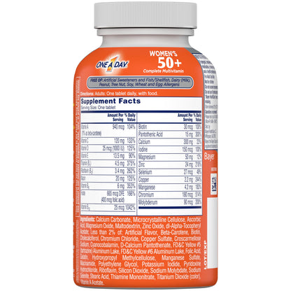 Botella lateral de multivitaminas One A Day mostrando etiquetas