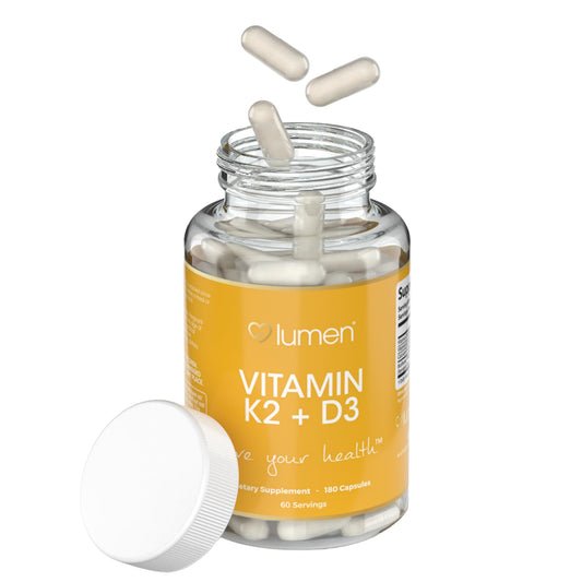 Botella Lumen Naturals K2D3 vitaminas calcio para mujeres