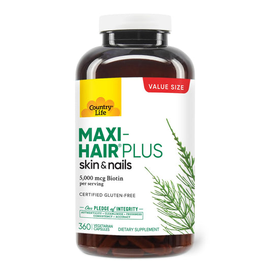 Botella de Maxi-Hair Plus con etiqueta gluten free