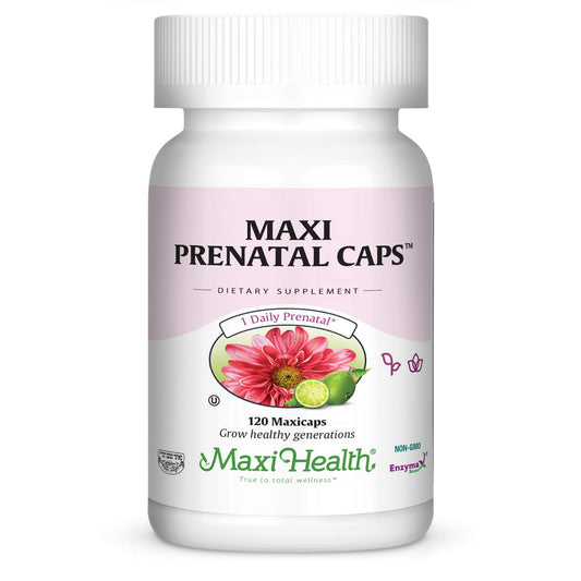 botella maxi health cápsulas prenatales 120 unidades