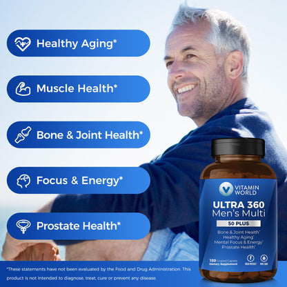 Botella de multivitaminas con 180 cápsulas para bienestar masculino